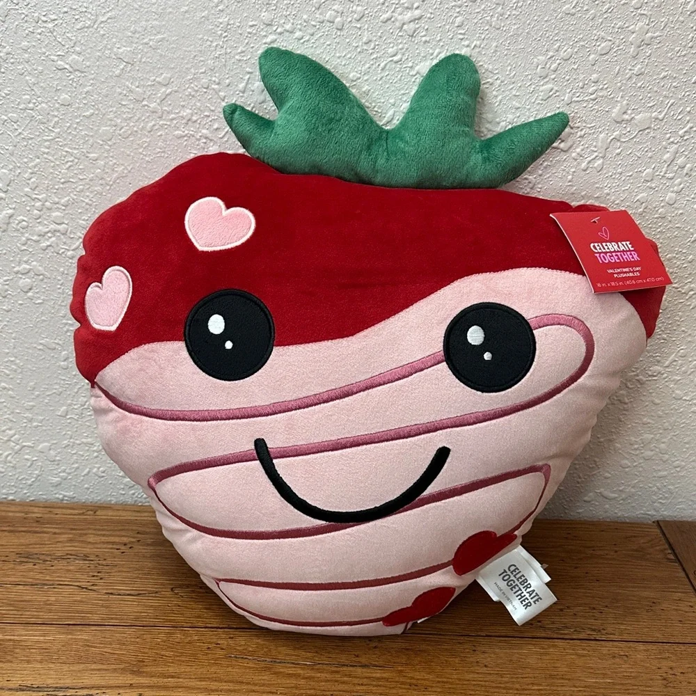 Celebrate Together Valentine's Day Strawberry Plush Pillow - Red and Green